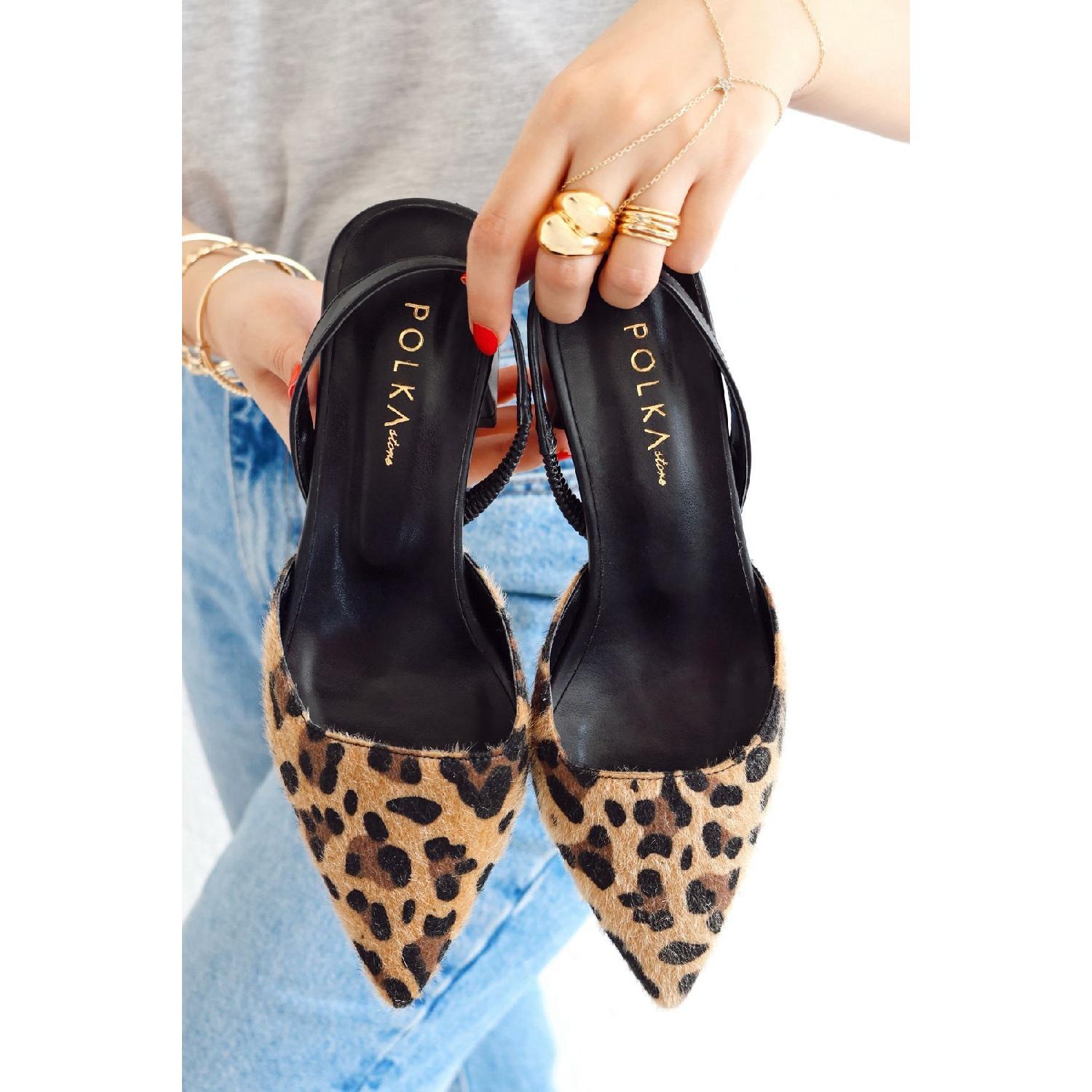 

Blush Leopard Pointed Nose Short Block Heels Women s Shoes 36 бежевий