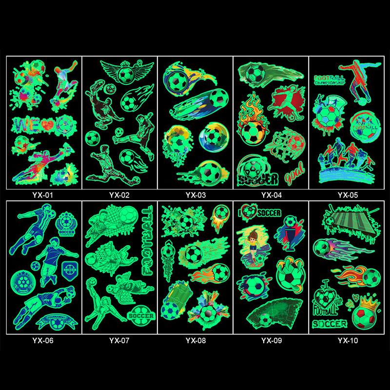 10PCS Soccer Temporary Tattoos Glow in the Dark Waterproof Luminous Fake Tattoo Body Stickers for Football Tournament Fans