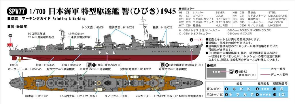 Pit Road 1/700 Skywave Series Japanese Navy Special Type Destroyer Hibiki 1945 Plastic Model Kit SPW77