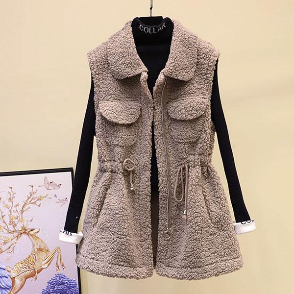 

Жіноча жилетка з флісу ягняти. Жіноча повсякденна куртка середньої довжини у стилі Вестерн, осінь і зима. M дубильна кора