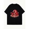 Übergroßes T-Shirt Schwarzes Pferd 2026 Chinesisches Neujahr Blumendesign Freizeitkleidung für Damen