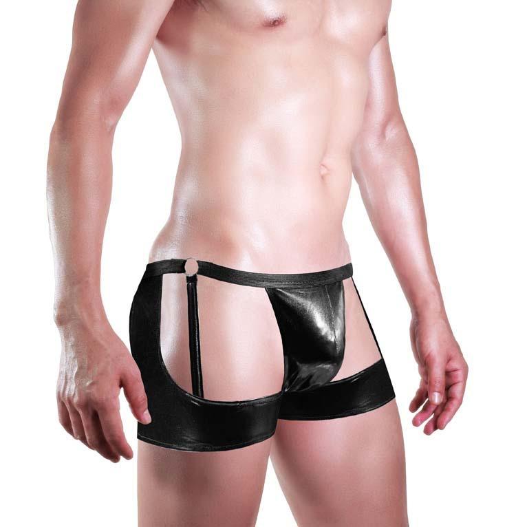 Men Low Rise Faux Leather Underwear Erotic Male Panties