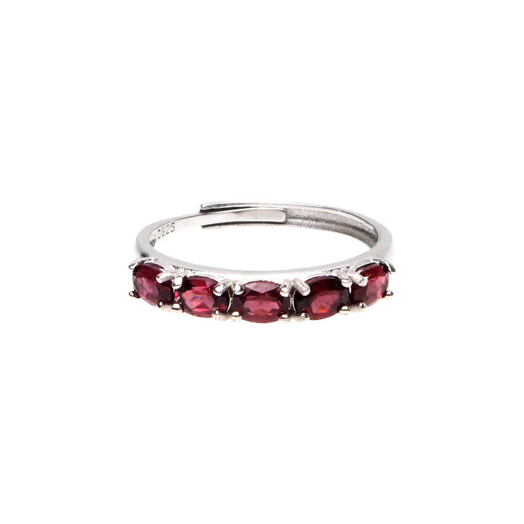 Bien Vetu Garnet Oval Tennis Ring 925 Silver 3X4Mm