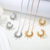 Gold-Plated Sunflower Pendant Necklace & Earring Set – European Style, Stainless Steel, Light Luxury Feel Women's Jewelry
