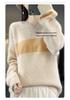 Women's Pure Wool Color Block Round Neck Sweater - Long Sleeve, Loose Fit, Autumn/Winter Knit Top