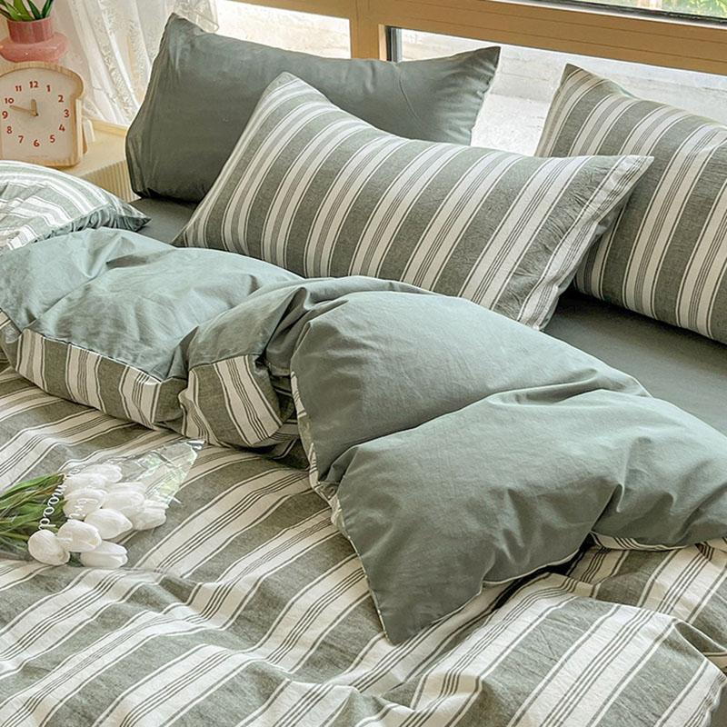 High Quality Striped Printed Pure Cotton Bedding Sets Skin Friendly Breathable Soft Quilt Kit Non Color Fading Bed Set