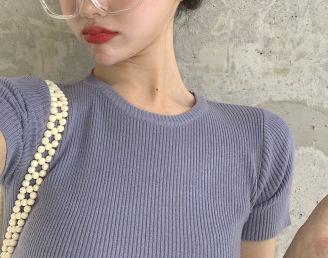 1116 summer new round neck slim bottom short-sleeved t-shirt women's top tight inside ice silk knitted sweater thin wholesale