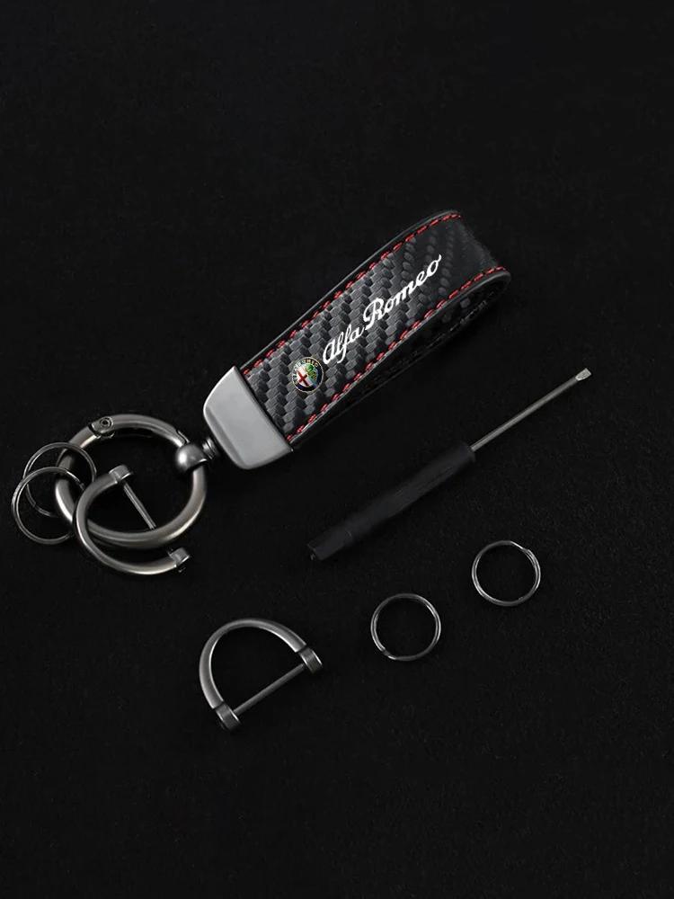 Adesivi per Auto Per Alfa Romeo Portachiavi in Fibra di Carbonio Portachiavi in Pelle Anello Per Alfa Romeo Giulia Stelvio Giulietta 156 159 147