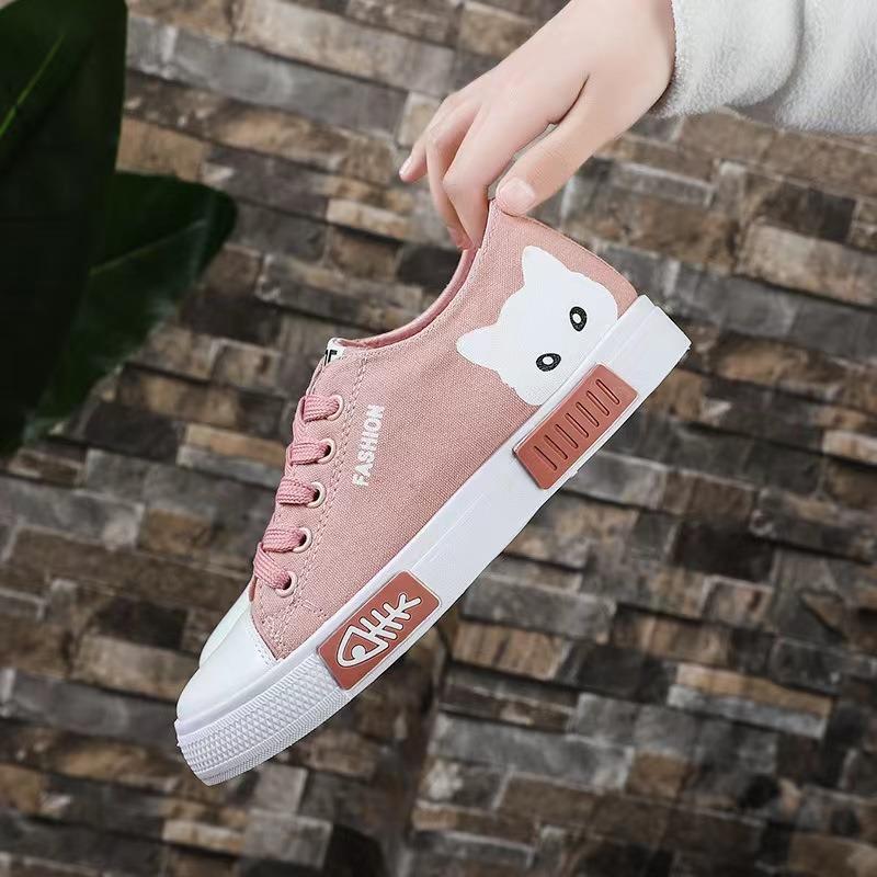 Fashion Size 34 40 Women Cartoon Cat Casual Shoes Comfortable Flat Vulcanize Shoes Fashion Lace-up Women's Sneakers Zapatos Para Mujer