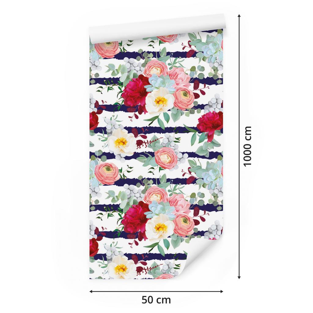 Wallpaper Peonies, buttercups and roses for the living room and bedroom 50x1000