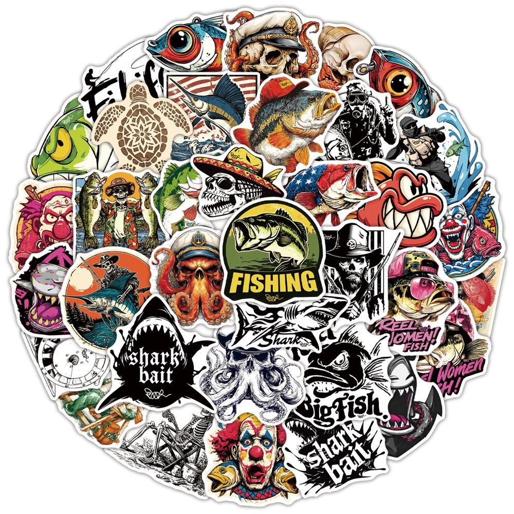1050Pcs Fishing Stickers Cartoon Cool Personality Creative Decoration Skateboard Cellphone Case Helmet Waterproof Decal Toys