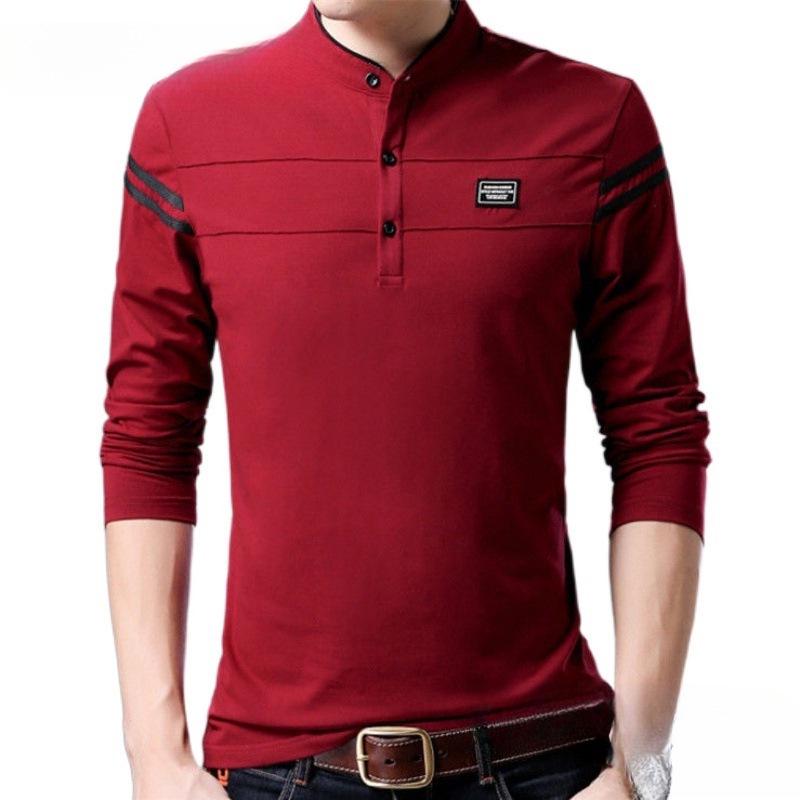 Men's Spring & Autumn Slim-Fit Long-Sleeve Stand Collar T-Shirt - Korean Style