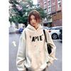 American Style Oversize Plush Hoodie Women Autumn Winter 2025 New Letter Print Warm Pullover Sweatshirt Y2K Tops Ladies Clothing