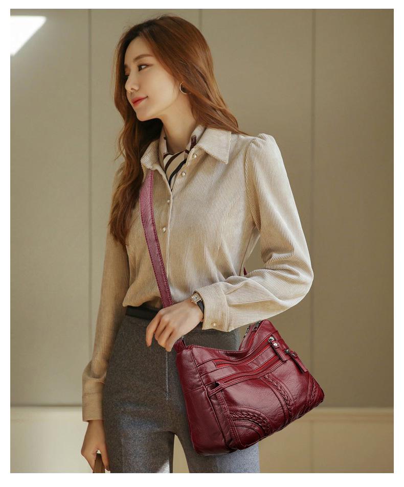 Korean Style Multi-Layer Soft Leather Crossbody Bag for Women - 2025 Large Capacity, Versatile Single Shoulder Bag for Moms