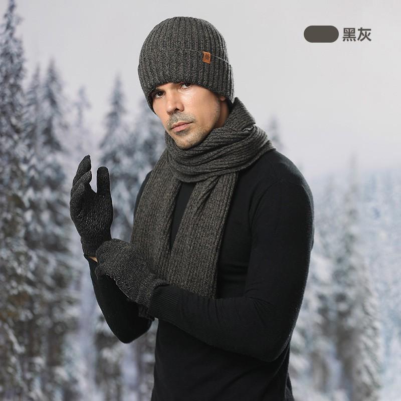 Mens Winter Warm Knit Beanie Hat Scarf Gloves Set Alpaca Blend Thick Fleece Lined Outdoor Cycling Accessory