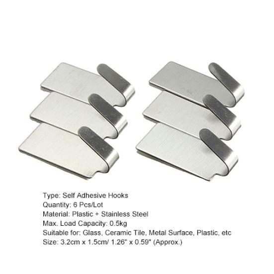 6Pcs/Lot Self Adhesive Stainless Steel Wall Glass Stick Hooks Hangers Holders