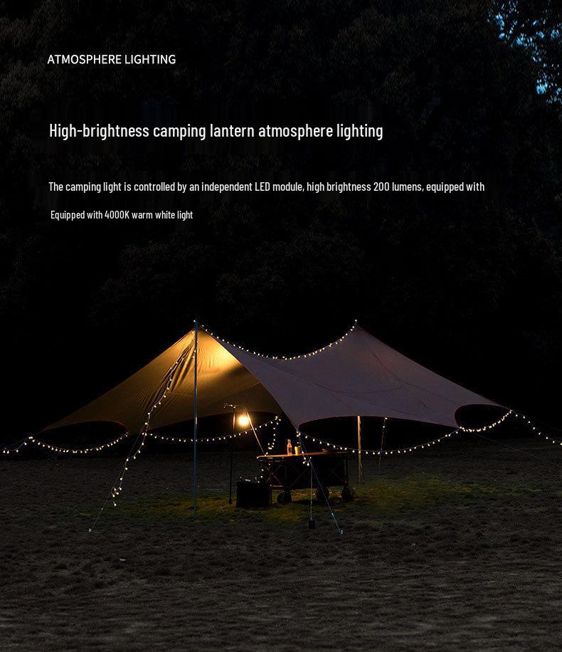 Retractable Solar String Lights for Outdoor Camping, Canopy Ambiance, Long Battery Life, Includes Measuring Tape