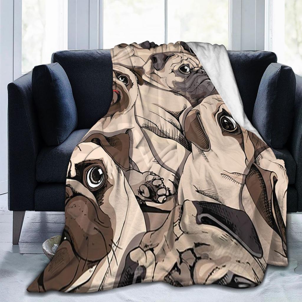 Dog Sherpa Cute Pug Dog Animal Theme Blankets Flannel Throw Blanket Lightweight Throw Blankets for Bedding Throws Bedspread