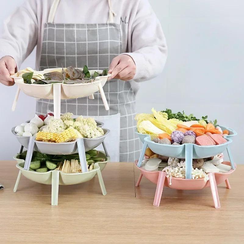 Multiple Color Friut Vegetable Storage Rack Convenience Superimposed Flower Plate Side Dish Tableware Kitchen Accessories Tool