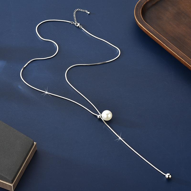 

Pearl Elegant Long Necklace For Women In Titanium Steel With Geometric Design Ideal For Fall And Fashion Winter