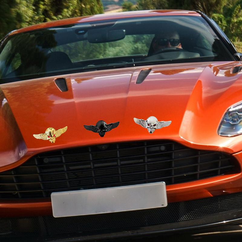 3D Metal Skull Angel Wings Car Decal Car Emblem Bumper Decoration Sticker Skull Head Motorcycle Tank Decal For Car Accessories