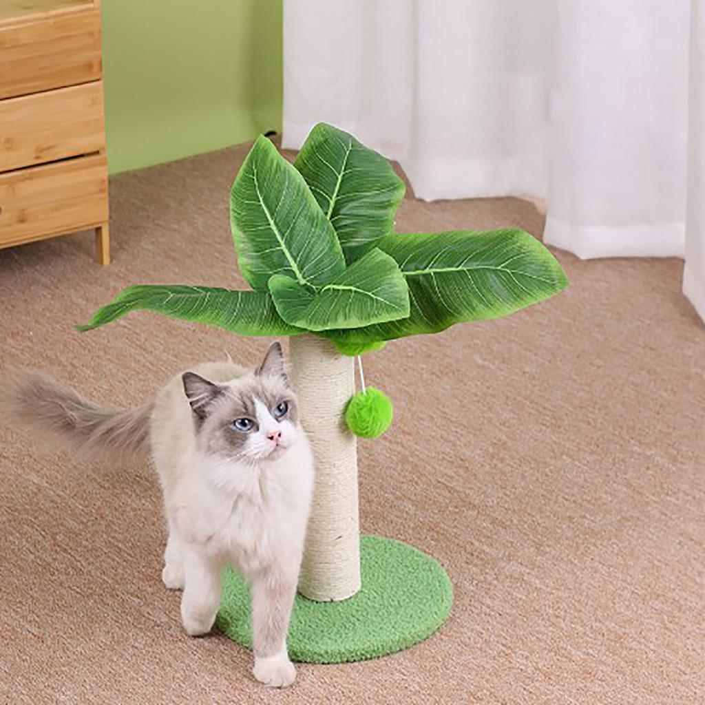 Cat Scratching Post 12.6in High 9.8in Base Hanging Balls Green Leaves Sisal Hemp Cat Scratcher for House Bedroom Indoor