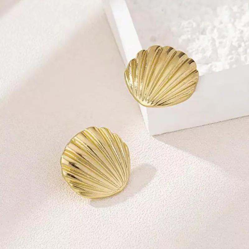 Nuovi Orecchini a Bottone con Texture di Conchiglia Marina Esagerata per Donna Accessori Trendy Gioielli Personalizzati Orecchini Uso Quotidiano