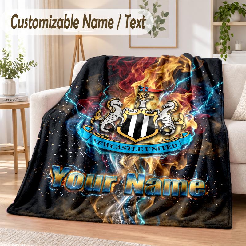 Custom Text Flannel Blanket Newcastle United FC Print Warm Cozy Blanket Home Sofa Bedding
