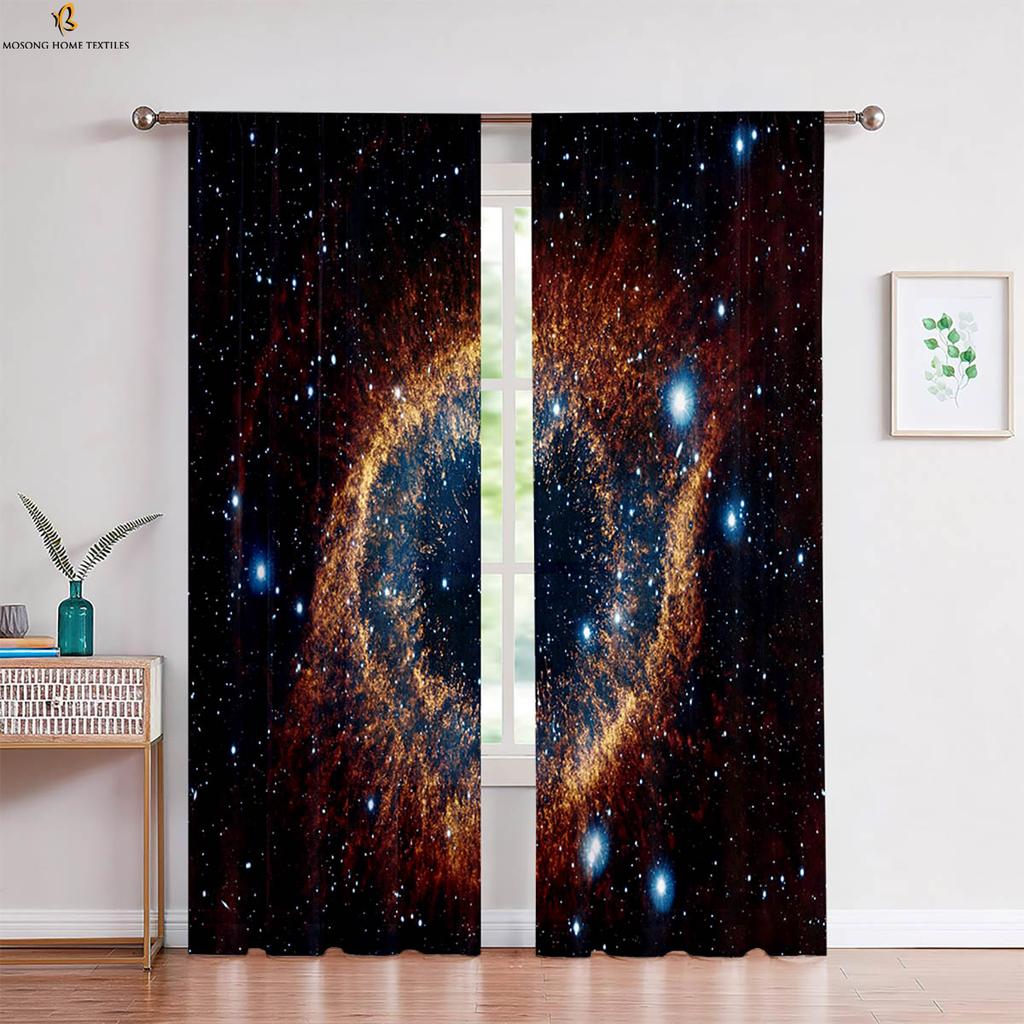 Wunderschöner Sternenhimmel Planet 3D-gedruckter Vorhang Stangentasche Fenstervorhang Geeignet für Schlafzimmer Wohnzimmer Arbeitszimmer Dekorativ