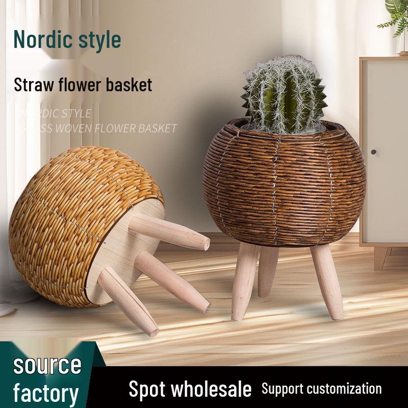 Nordic Rattan Woven Triangle Flower Stand Succulent Holder