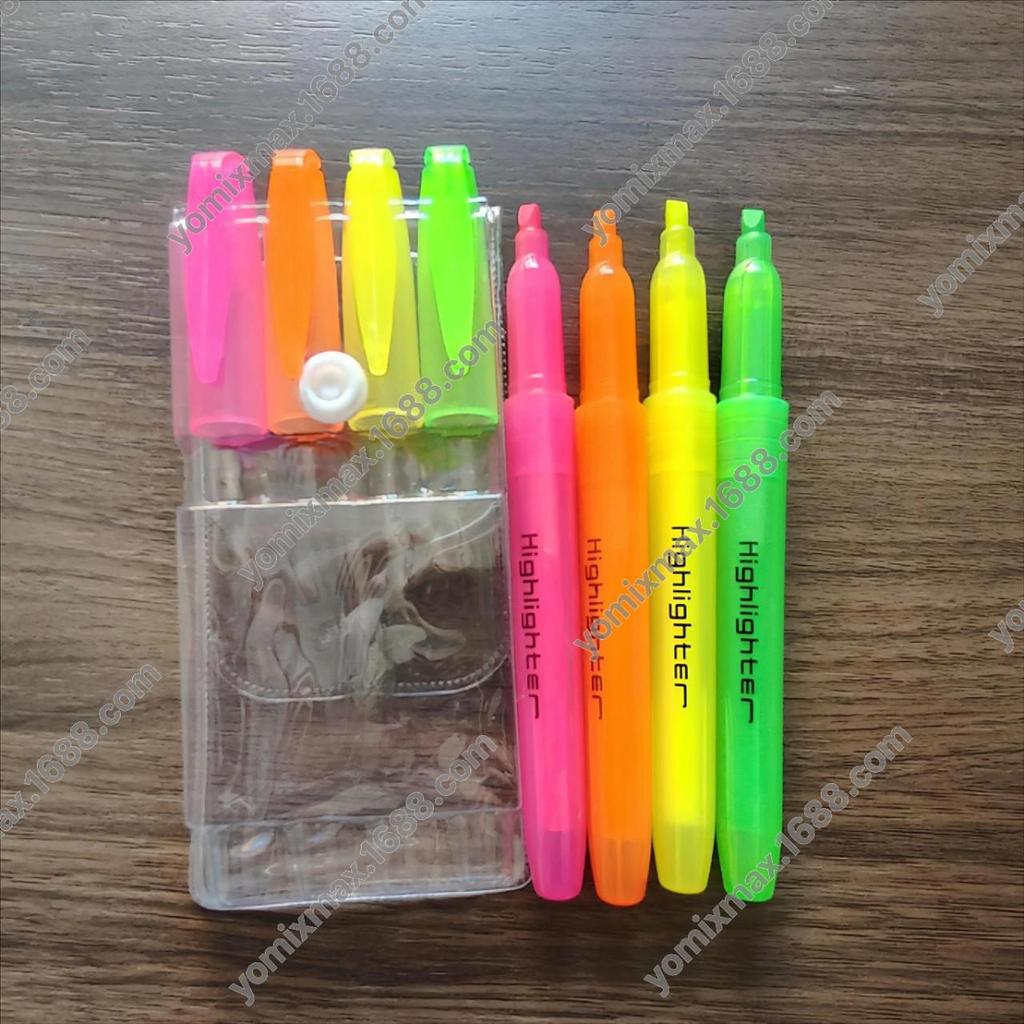 4-Color Highlighter Pen with Solid or Transparent Barrel, Available in Student and Macaron Colors