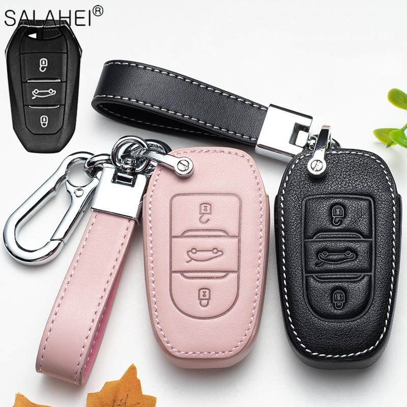 AALY1 New Leather Car Key Case Remote Cover For Peugeot 208 308 T9 508 2008 For Citroen C4 For Opel Corsa Crossland X Auto Accessories