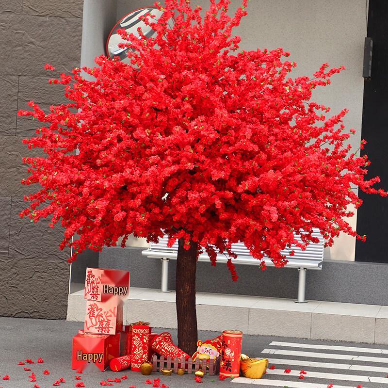 Chinese Style Red Artificial Peach Blossom Tree