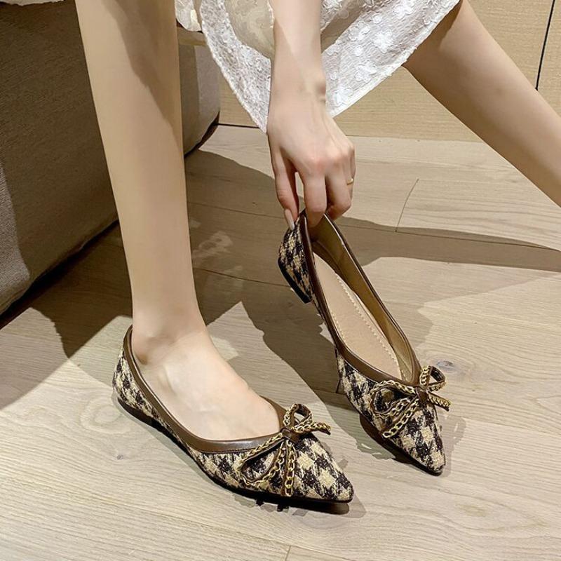Fashion Slip On Pointed Toe With Bow Women's Flat Y2k Plaid Ladies Footwear Shoes Spring and Autumn Discount Stylish Trend Social Shoe