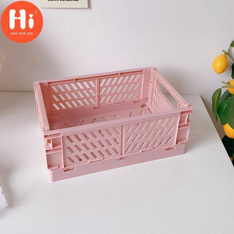 Hi 1PC Stationery Organizer Desk Plastic Mini Folding Storage Box Collapsible Organizing BasketHi