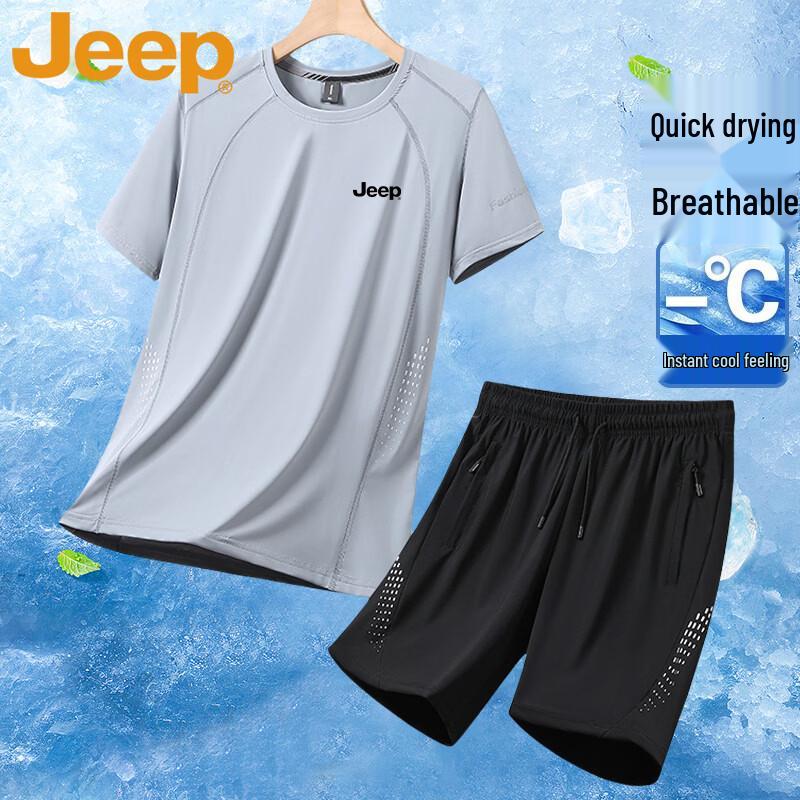 

JEEP Men s Summer Ice Silk T-shirt Shorts Set XL