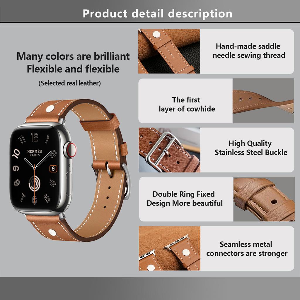KALEBOL For Apple Watch 10 46mm/Ultra 2/Ultra 49mm/9 8 7 45mm/SE (2023) SE (2022) SE 6 5 4 44mm/3 2 1 42mm Genuine Cow Leather Watch Strap