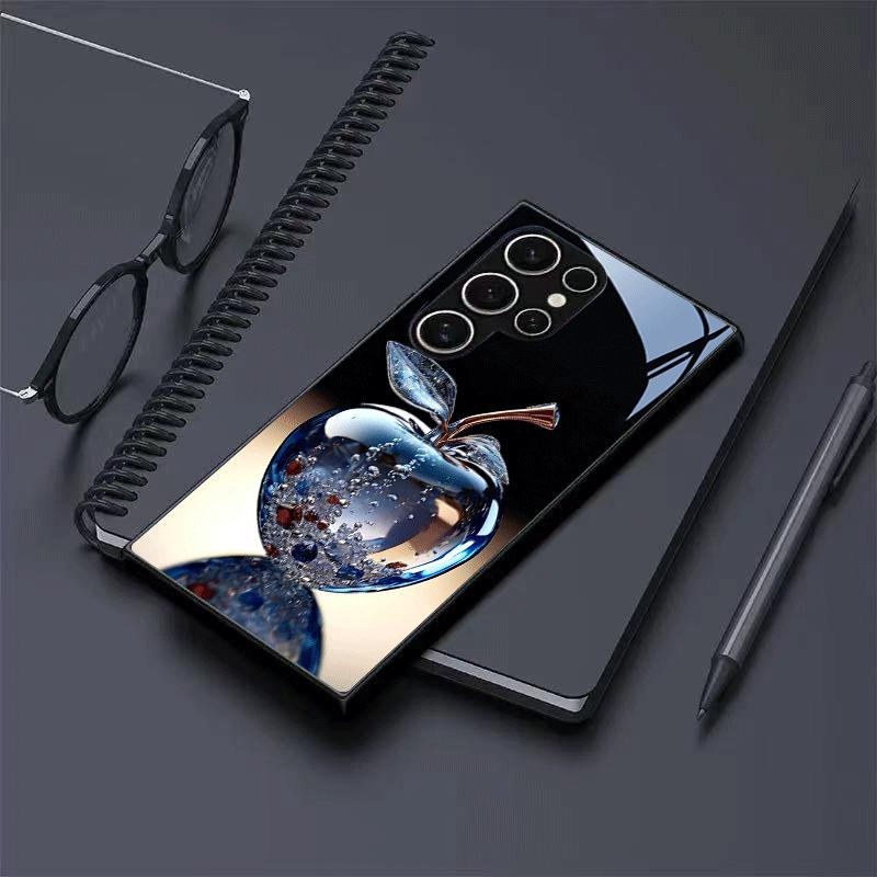 Black Blue Crystal Diamond Glass Phone Case Suitable for Samsung Galaxy S26 S25 S24 S22 S21 S20 FE/Ultra/Plus Hard Case
