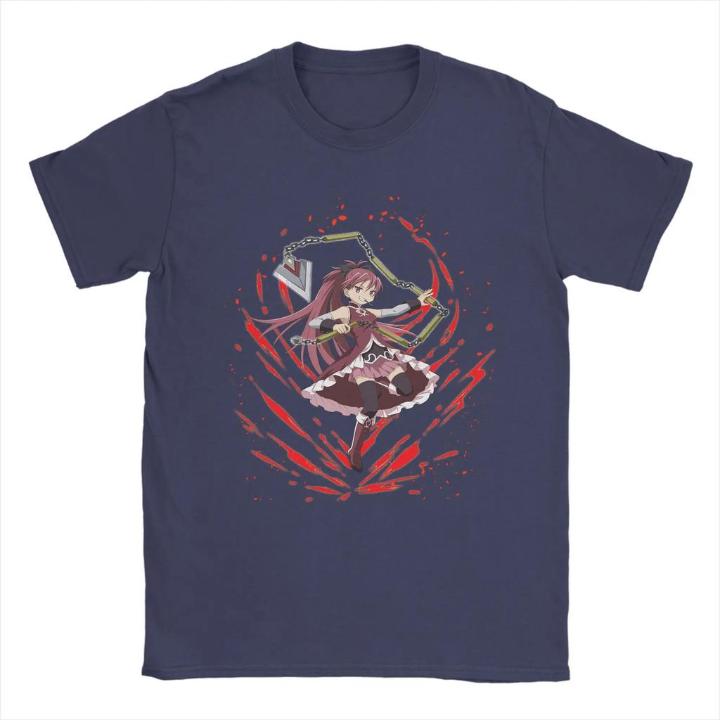 Puella Magi Madoka Magica Kyoko Sakura Chain Spear & Red Aura Print T-Shirt | Unisex Cotton Casual Short Sleeve Anime Streetwear Top