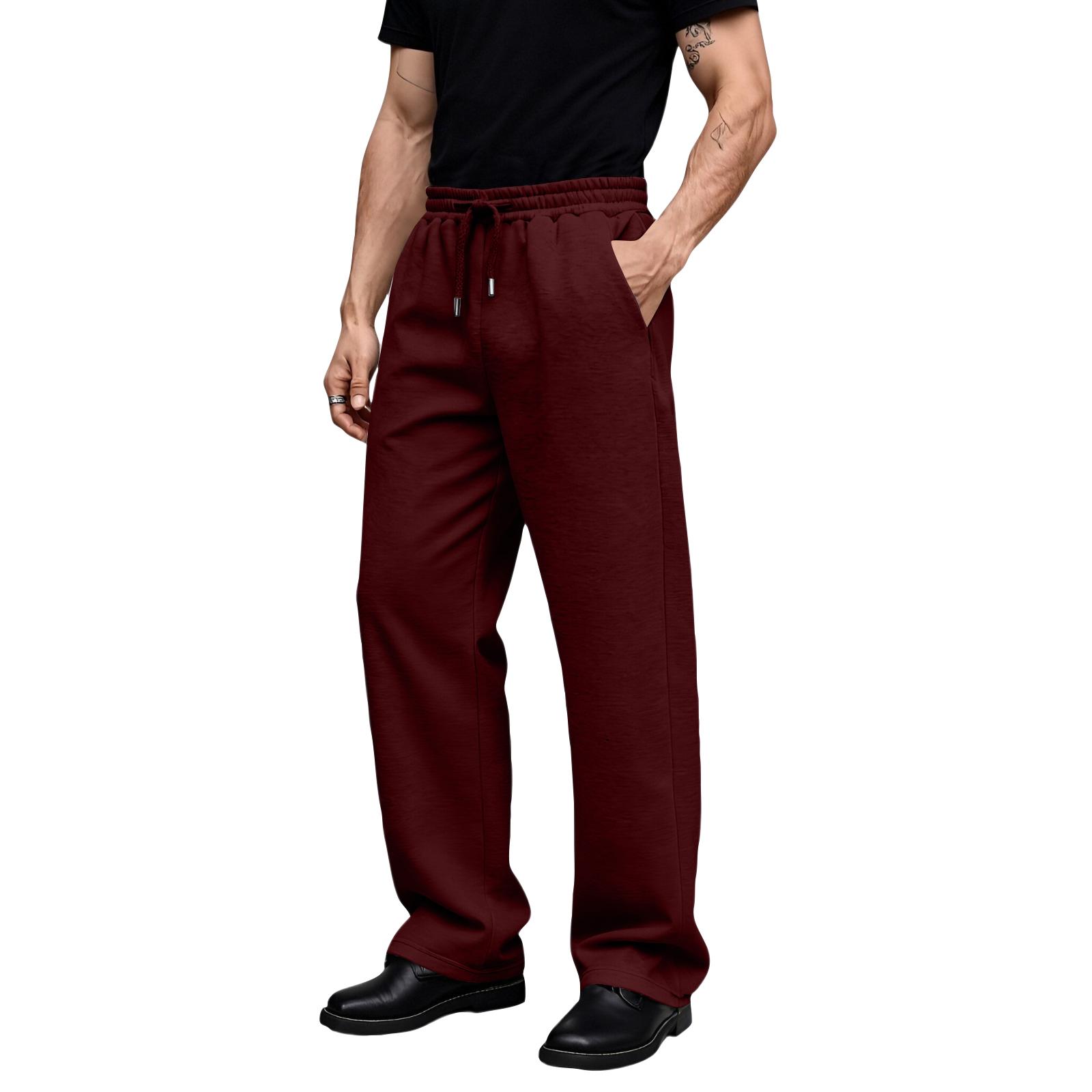 

Men s Casual Sports Sweatpants Drawstring Straight-leg Fleece Trousers M