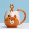 Hand-Painted Ceramic Coffee Cup Set Cartoon Panda Frog Cat Fox Pig Designs Couple's Matching Mugs with Teaspoons Kids Drinking