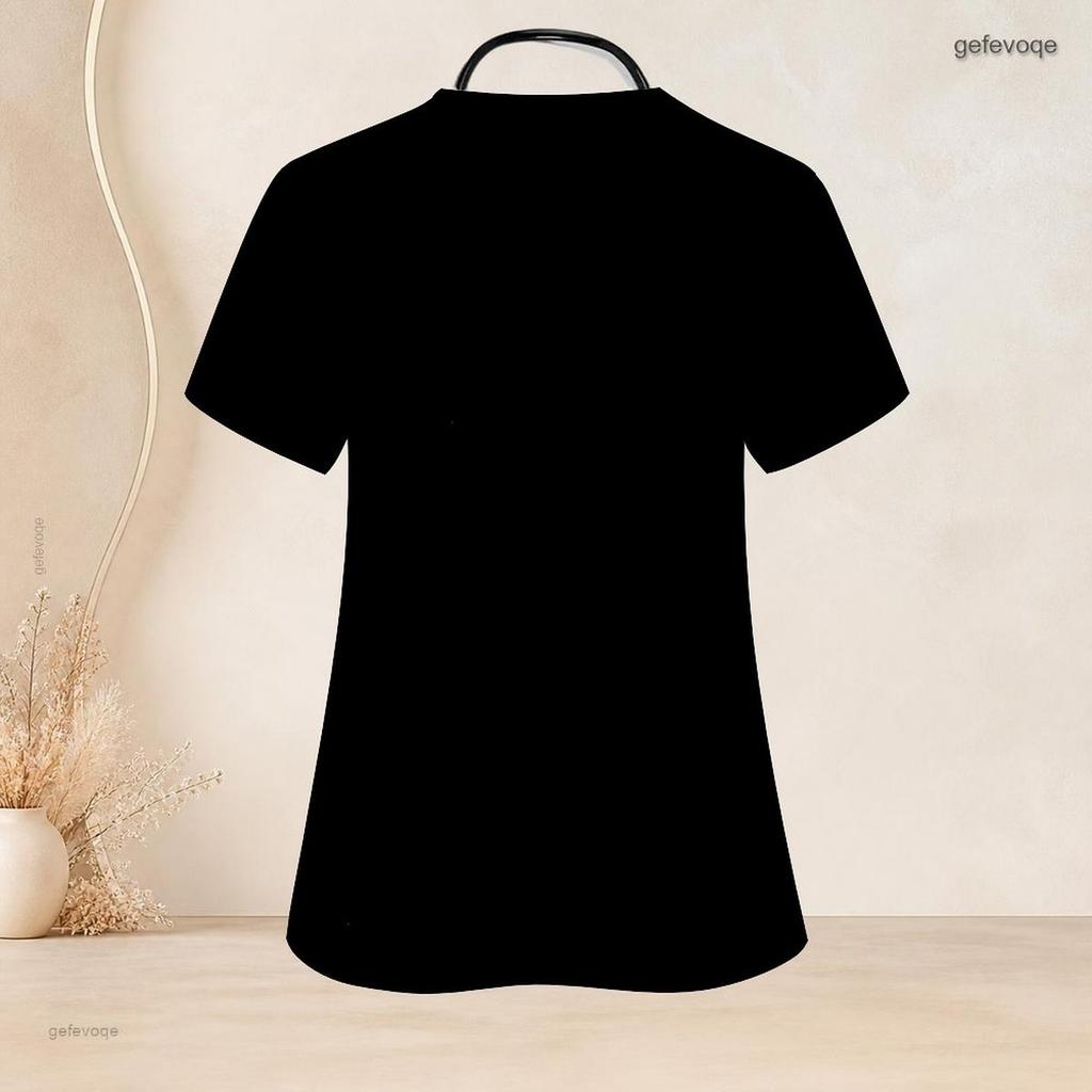 Women Plus Size Black Printed Keyhole Neck Short Sleeve Nurse Scrub Top With Front Pockets