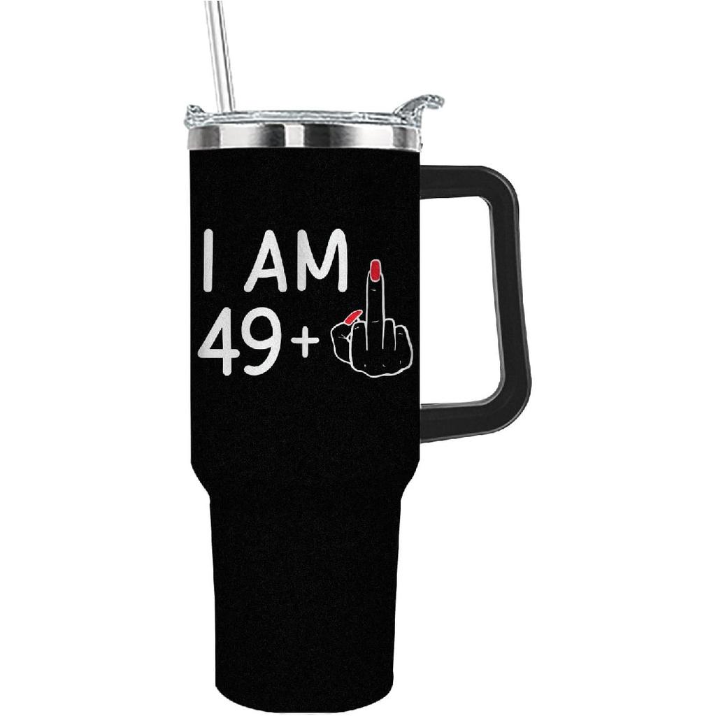I Am 49 Plus Middle Finger Tumbler 40oz Tumbler with Handle Insulated for Hot and Cold Tumbler with Lids and Straws Christmas Gift for Women