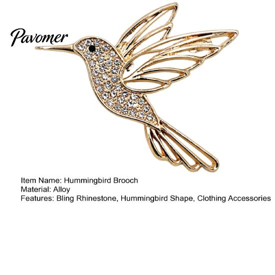 Golden Tone Bird Brooch Bling Rhinestone Hummingbird Brooch, Hollow Flying Alloy Daily Wear Pin, Jewelry Accessory for Coats Scarves Dresses