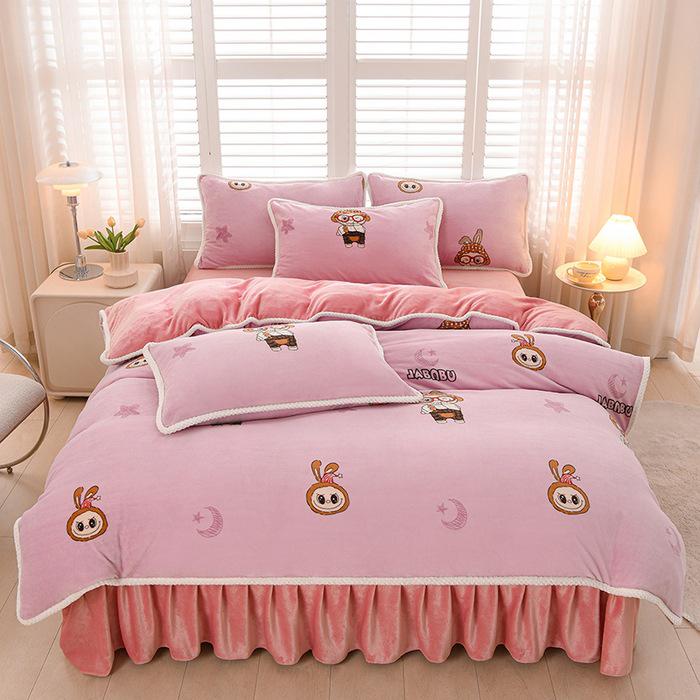 2025 Milch-Samt-Flanell 4-teiliges Set: Bettbezug aus Korallenfleece Klasse A