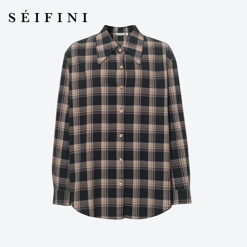 S EIFINI Women s Retro Plaid Cotton-Blend Shirt M