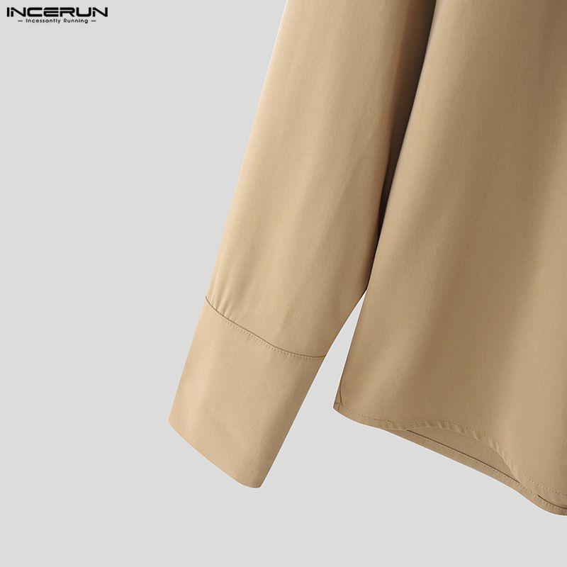 INCERUN S-5XL Men Casual Lapel Neck Long Sleeve Lace-up Waist Loose Shirts Tops