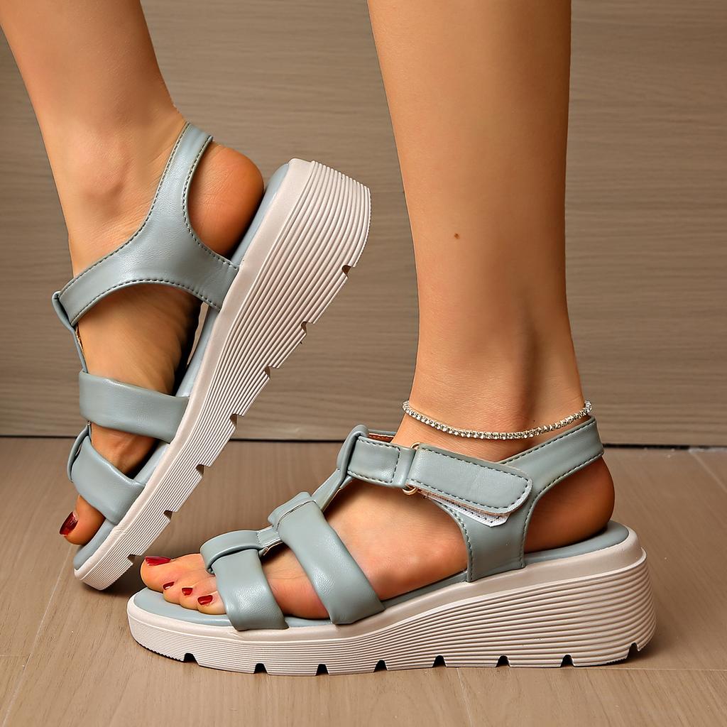 New 2025 summer casual comfortable bottom large size comfortable simple platform sandals casual Velcro women's shoes spot