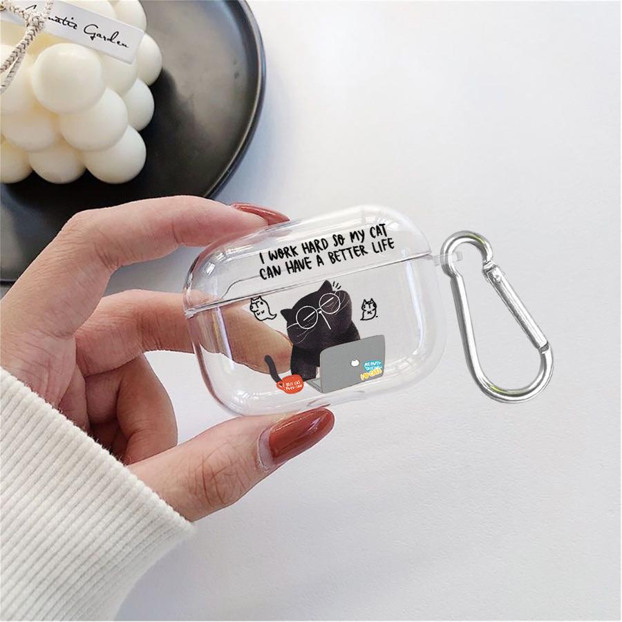 

Cartoon Working Cat Clear Earphone Cases Cover Case For Airpods 4 Pro 1 Pro3 3 2 Pro2 Airpods Pro