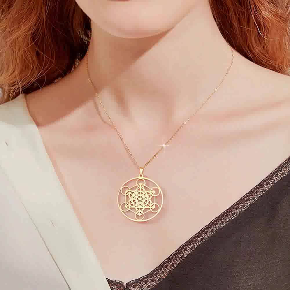 Nerezová ocel Andělské těsnění Archanděl Metatronova kostka Náhrdelník Dámský Pánský Posvátná geometrie Amulet Náboženský Spirituální Šperk